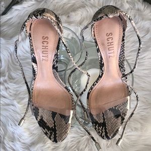 SCHUTZ Josseana Snakeskin & Vinyl Lace Up Sandals